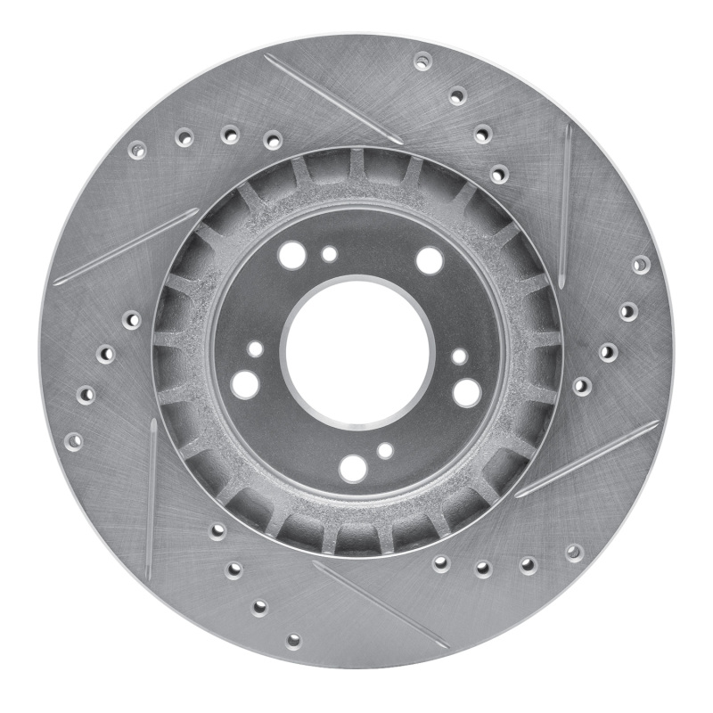Honda S2000 Brake Rotor (1) - Front Left - R1 Concepts - Drilled & Slotted - Silver - `00-`09
